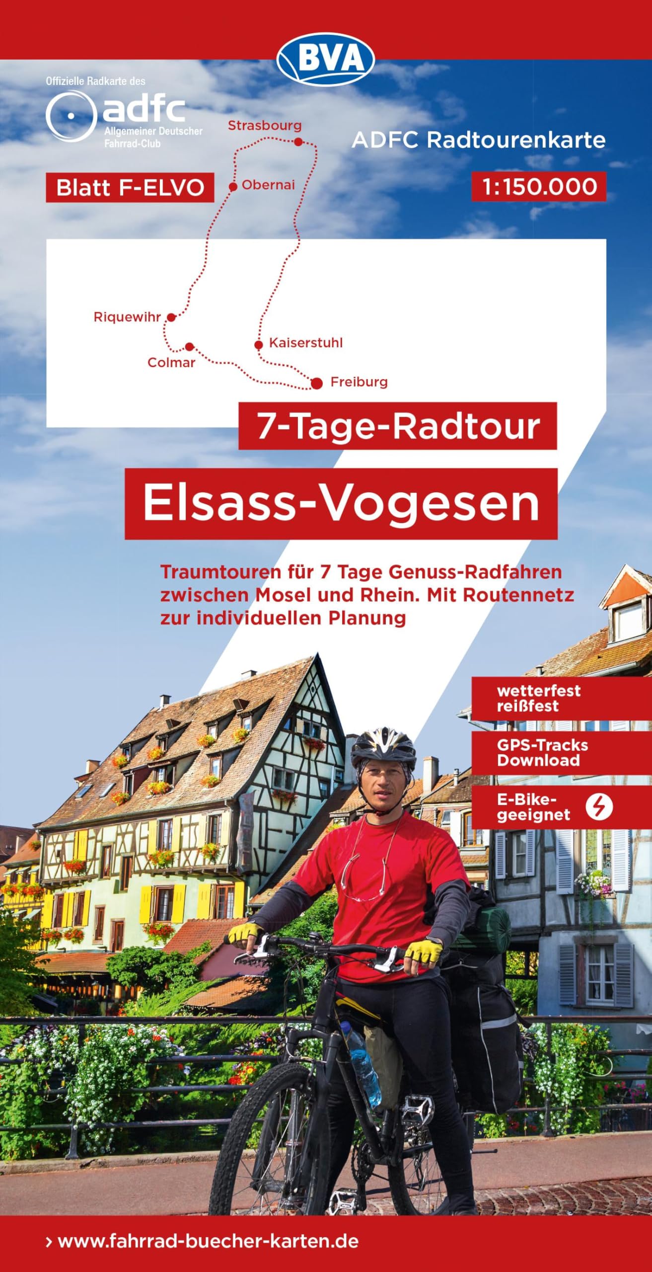 ADFC-Radtourenkarte F-ELVO 7-Tage-Radtour Elsass/Vogesen, 1:150.000, reiß- und wetterfest, E-Bike geeignet, GPS-Tracks Download, mit Kilometer-Angaben Leisure, Home & Garden