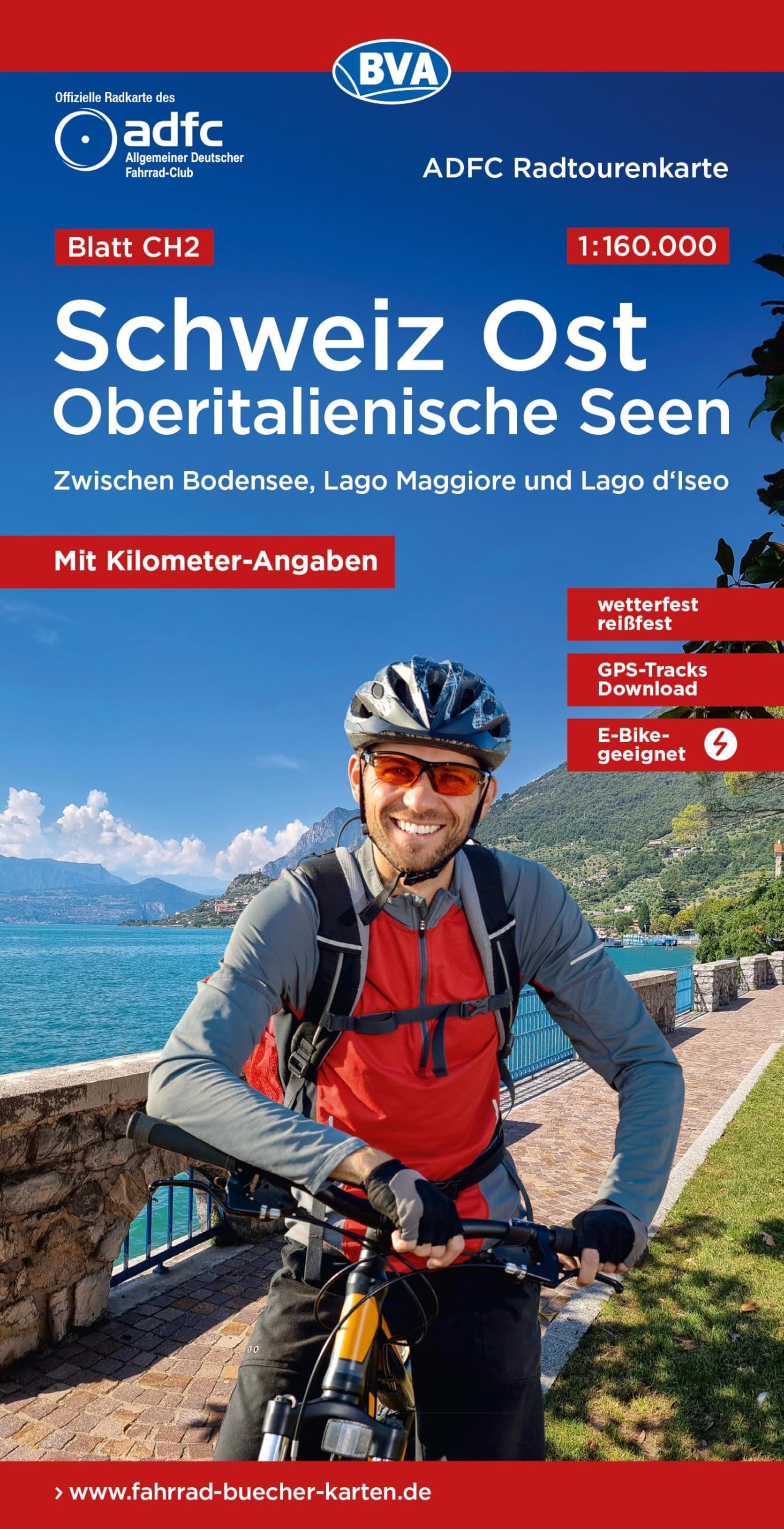 ADFC-Radtourenkarte CH2 Schweiz Ost / Oberitalienische Seen 1:160.000, reiß- und wetterfest, E-Bike geeignet, GPS-Tracks Download, mit Knotenpunkten, mit Bett+Bike Symbolen, mit Kilometer-Angaben Leisure, Home & Garden