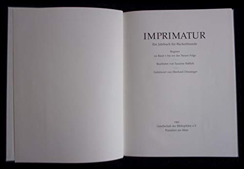 Imprimatur. Ein Jahrbuuch für Buchfreunde. Register zu Band V bis XIV der Neuen Folgen. Books