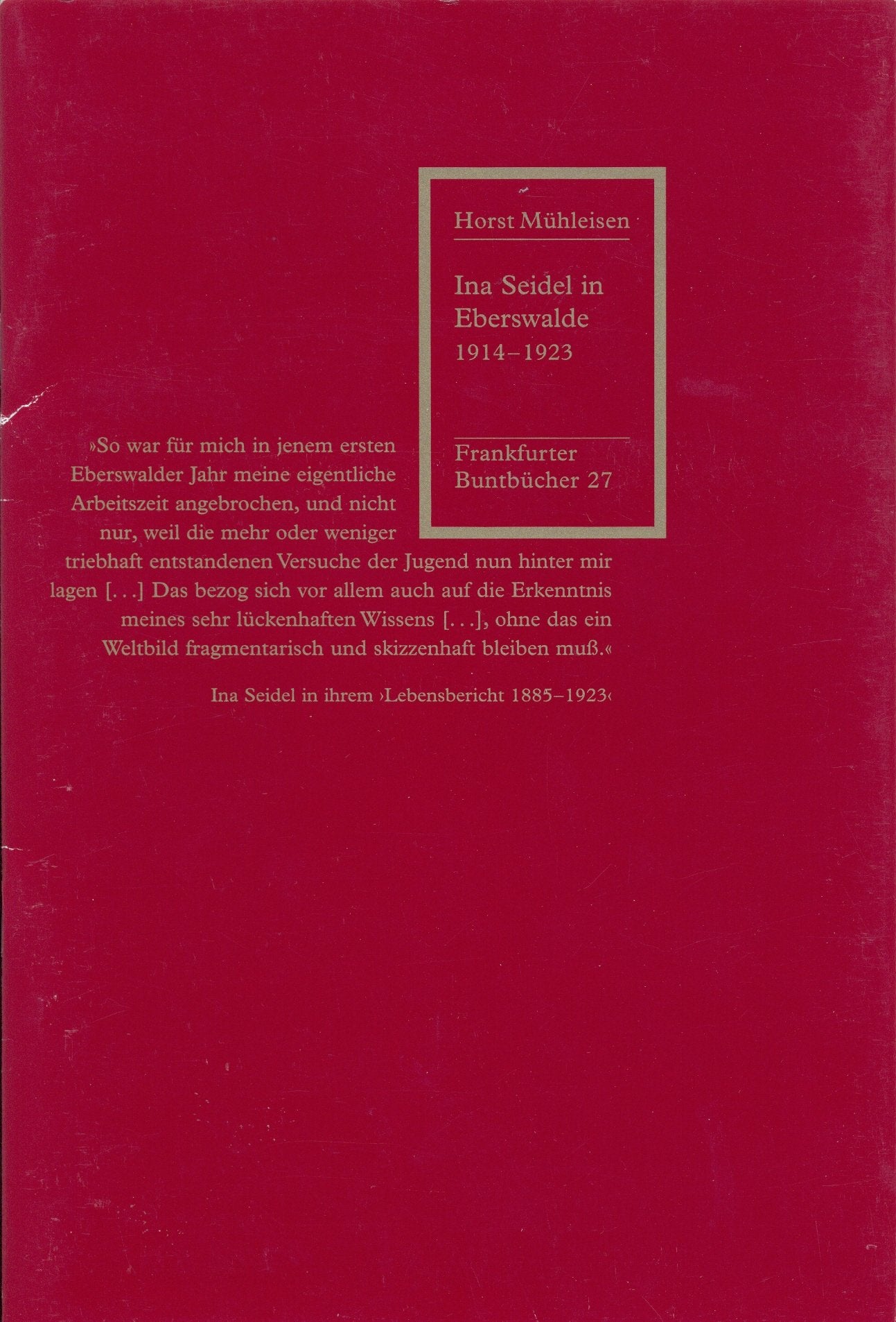 Ina Seidel in Eberswalde 1914-1923 (Livre en allemand) book