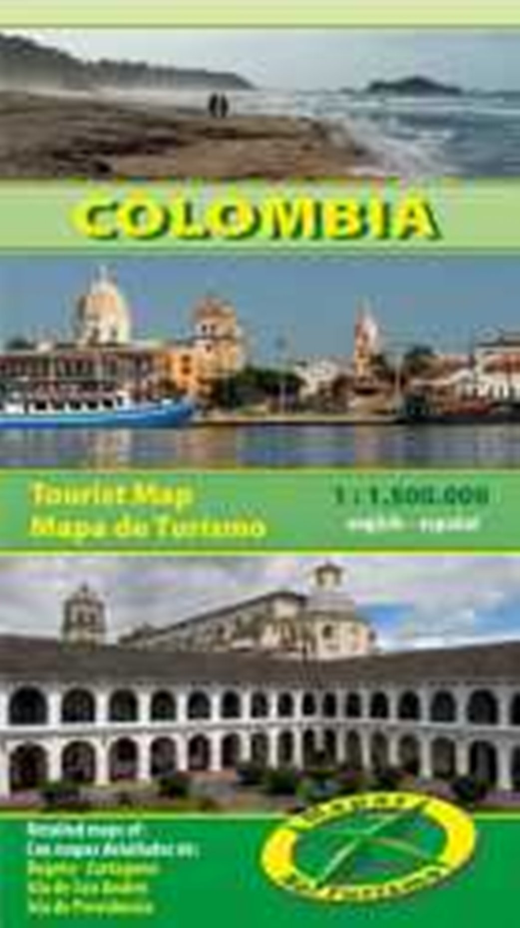 Tourismus- und Straßenkarte Kolumbien 1:1500000: Detailkarten Cartagena 1:20000, Bogota 1:50000, Insel San Andres 1:100000, Insel Providencia 1:100000 beidseitig bedruckt, indexiert, 90x68 cm Leisure, Home & Garden