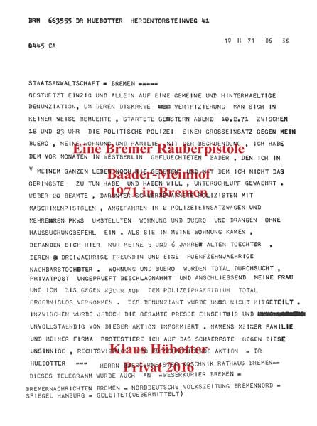 Eine Bremer Räuberpistole: Baader-Meinhof 1971 in Bremen Politics & History