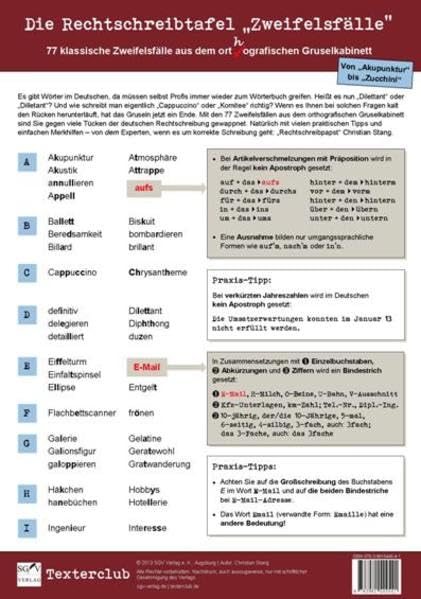 Die Rechtschreibtafel "Zweifelsfälle": 77 schwierige Wörter aus dem orthografischen Gruselkabinett (Texter-Tools) Learning & Reference