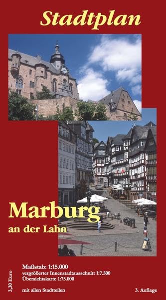 Stadtplan Marburg an der Lahn: 1:15.000, Innenstadtausschnitt 1:7.500. Stadtbuslinien und Haltestellen. Zahlreiche öffentliche Einrichtungen. GPS-Angaben. Leisure, Home & Garden