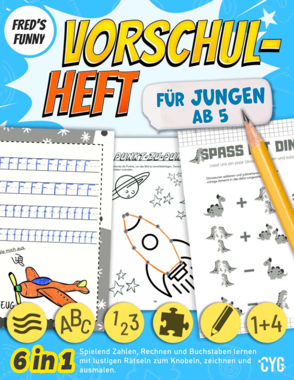 Fred´s Funny Vorschulheft für Jungen (ab 5 Jahre): Spielend Zahlen, Rechnen und Buchstaben lernen mit lustigen Rätseln zum Knobeln, zeichnen und ausmalen. Novels & Short Stories