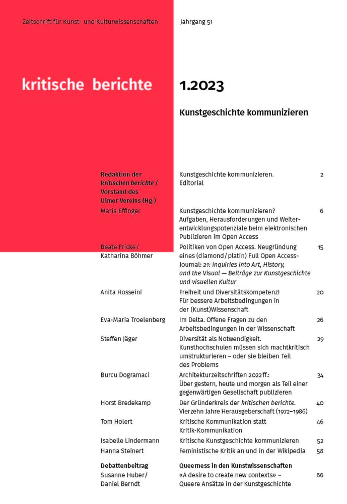 Kritische Berichte : Zeitschrift für Kunst- und Kulturwissenschaften / Jahrgang 51, Heft 1.2023: Kunstgeschichte kommunizieren Film, Art & Culture