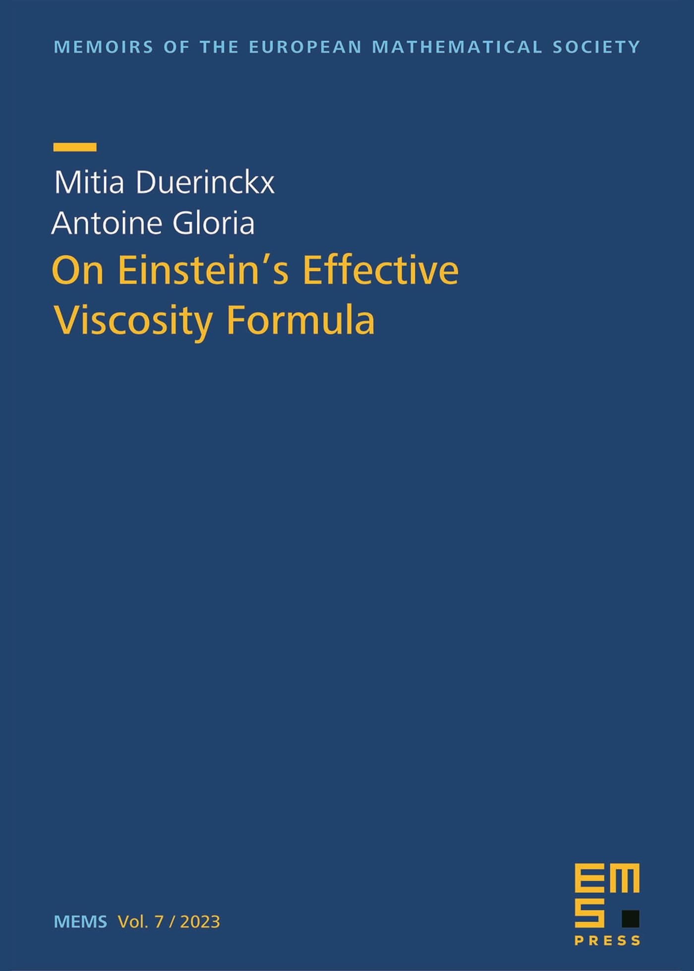 On Einstein’s Effective Viscosity Formula (MEMOIRS OF THE EUROPEAN MATHEMATICAL SOCIETY) Mathematics