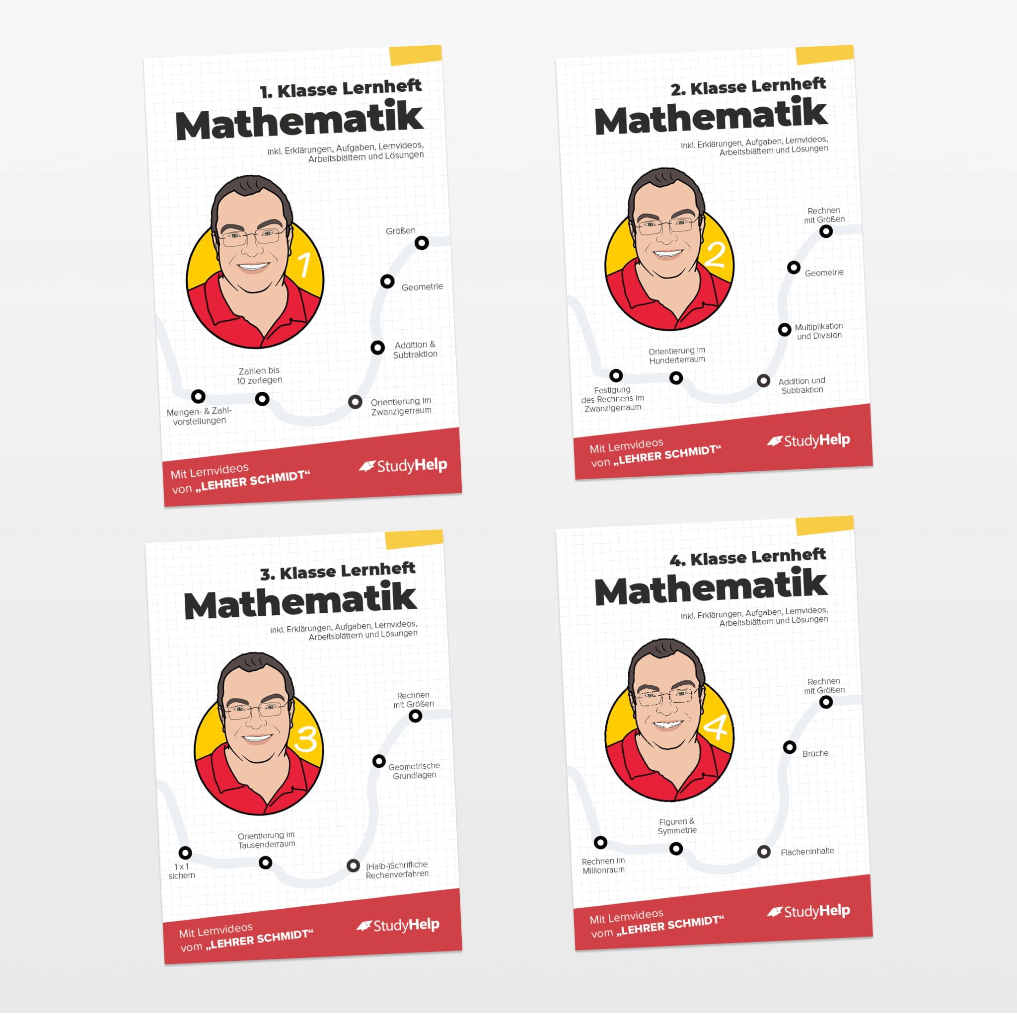 Mathe Lernhefte Set (Klasse 1 bis 4) für die Grundschule von Lehrer Schmidt Study Guides