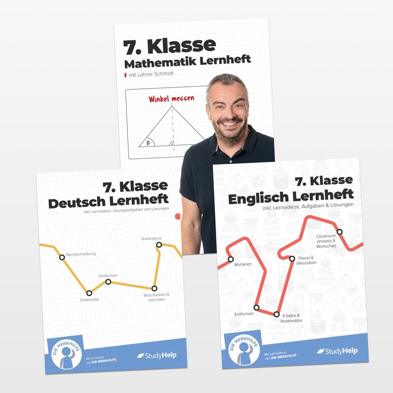 7. Klasse Hauptfächer Set komplett (Mathe, Deutsch, Englisch) / Lernheft, Übungsheft / Rechnen, Rechtschreibung, Übungen, Grammatik: Inkl. Aufgaben + Lösungen + Lernvideos Foreign Languages ​​& Dictionaries