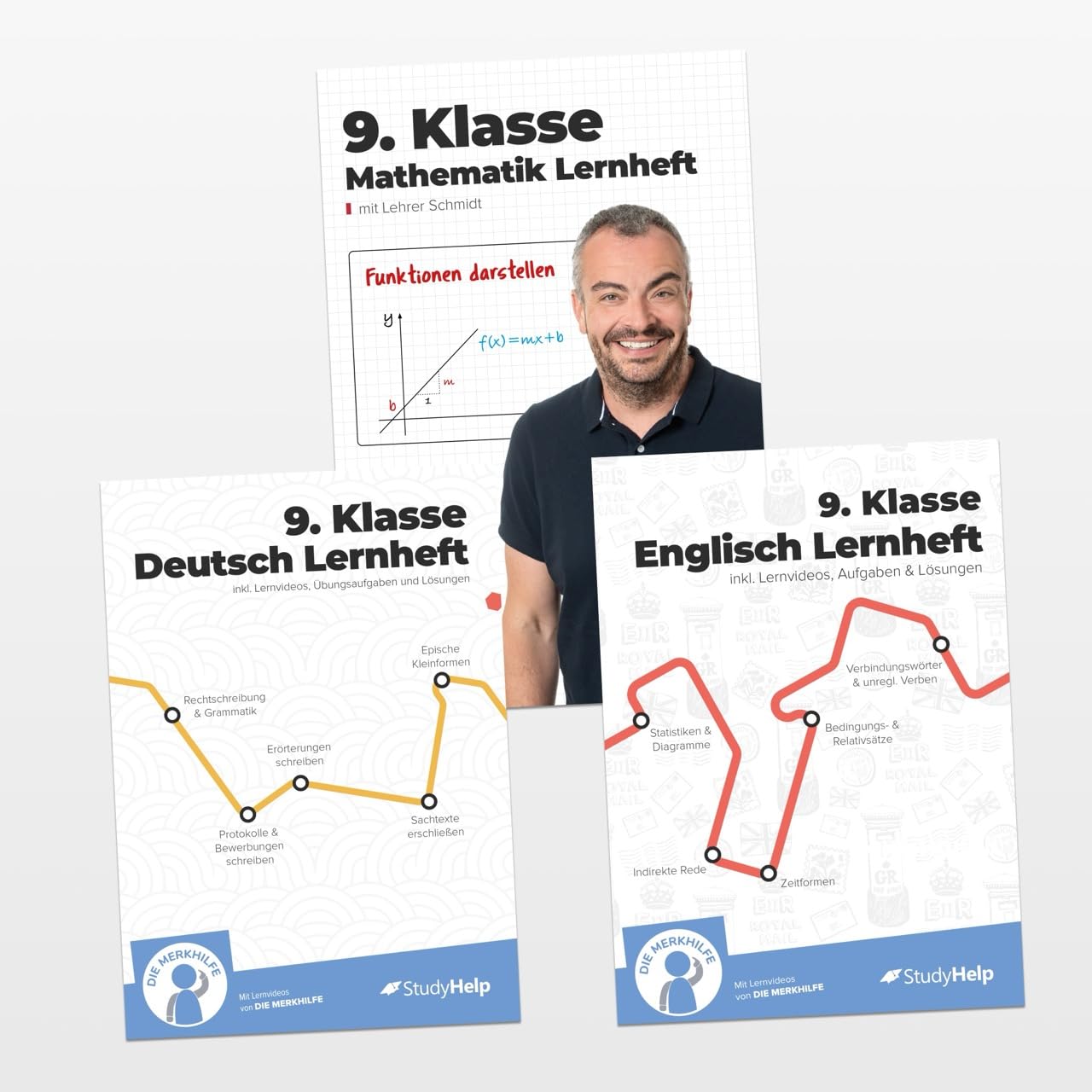 9. Klasse Hauptfächer Set komplett (Mathe, Deutsch, Englisch) / Lernheft, Übungsheft / Rechnen, Rechtschreibung, Übungen, Grammatik: Inkl. Aufgaben + Lösungen + Lernvideos Foreign Languages ​​& Dictionaries