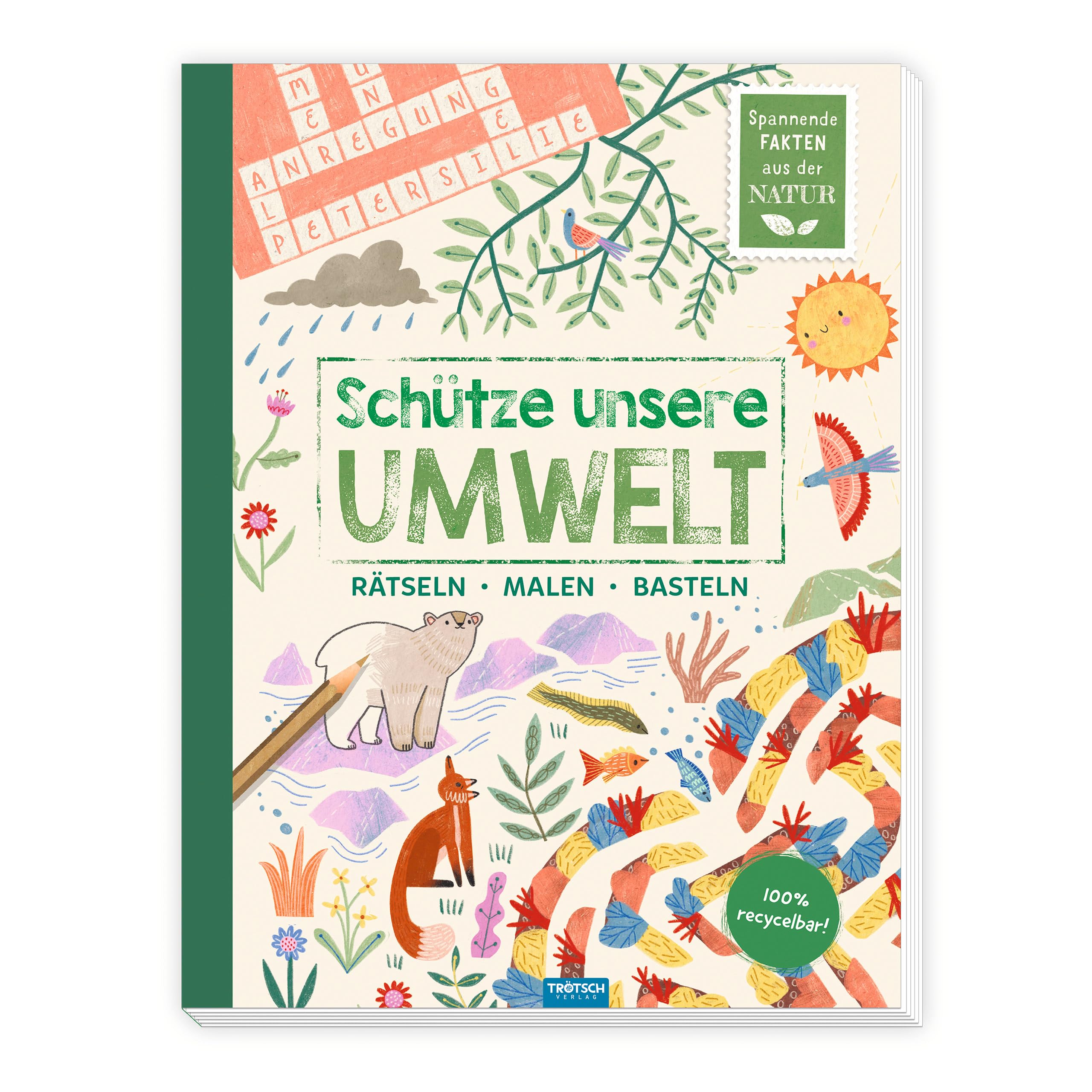 TRÖTSCH - Beschäftigungsbuch "Schütze unsere Umwelt-Tiere" | Recyclebares Kinderbuch mit Rätseln, Malvorlagen und Bastelideen. Kinderbuch mit spannendem Wissen über den Naturschutz | Ab 5 Jahren Non-fiction