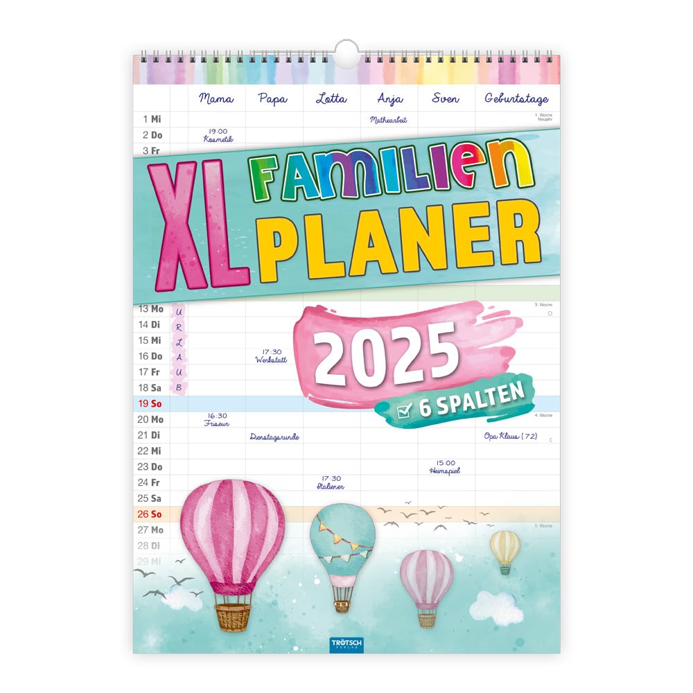 Trötsch Großbildkalender XL Familenplaner 2025 mit 6 Spalten: Wandkalender book