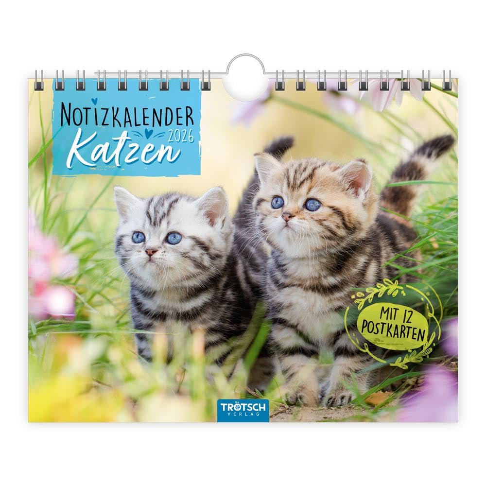 TRÖTSCH - Notizkalender Katzen 2026 mit 12 Postkarten | Notizkalender Querformat : Wandkalender Notizkalender Leisure, Home & Garden