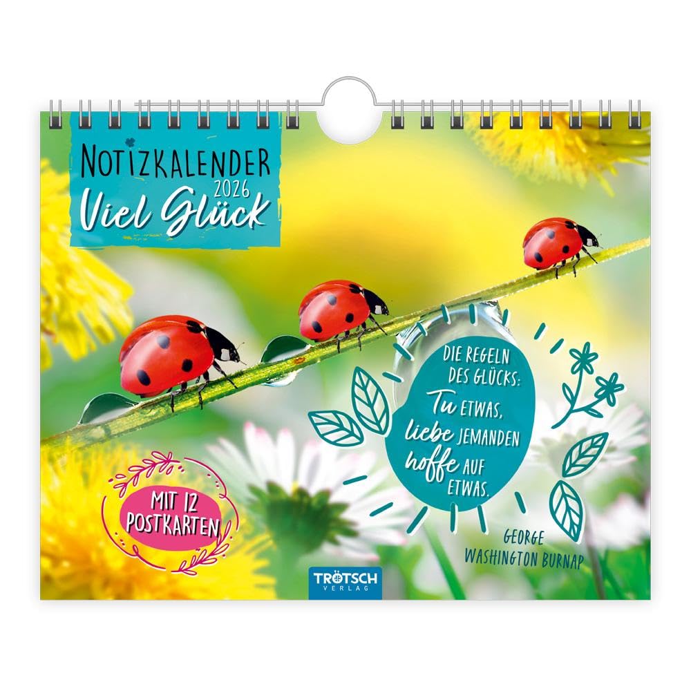 TRÖTSCH - Notizkalender Viel Glück 2026 mit 12 Postkarten | Notizkalender Querformat : Wandkalender Notizkalender Living & Furnishing