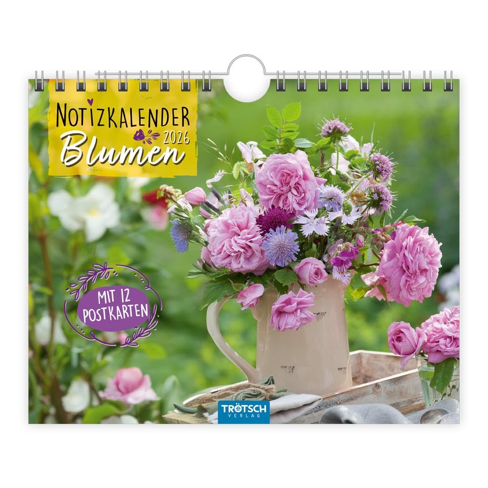 TRÖTSCH - Notizkalender Blumen 2026 mit 12 Postkarten | Notizkalender Querformat: Wandkalender Notizkalender Leisure, Home & Garden
