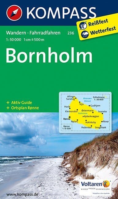 Bornholm: Wanderkarte mit Akiv Guide, Radrouten und Stadtplan von Ronne. 1:50000 (KOMPASS Wanderkarte, Band 236) Leisure, Home & Garden