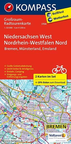 Niedersachsen West, Nordrhein-Westfalen Nord. Großraum-Radtourenkarte 1:125 000 book