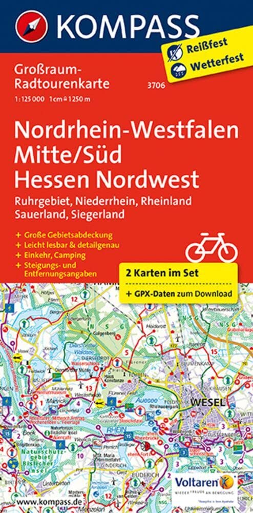 KOMPASS Großraum-Radtourenkarte 3706 Nordrhein-Westfalen Mitte/Süd, Hessen Nordwest, 1:125.000: 2 Karten im Set, reiß- und wetterfest, GPX-Daten zum Download (KOMPASS Großraum Fahrradkarte, Band 3706) Leisure, Home & Garden