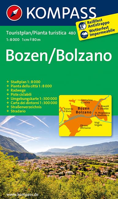 Bozen / Bolzano: Stadtplan 1:8000. Mit Umgebungskarte 1:300000 (KOMPASS-Stadtpläne, Band 480) Leisure, Home & Garden
