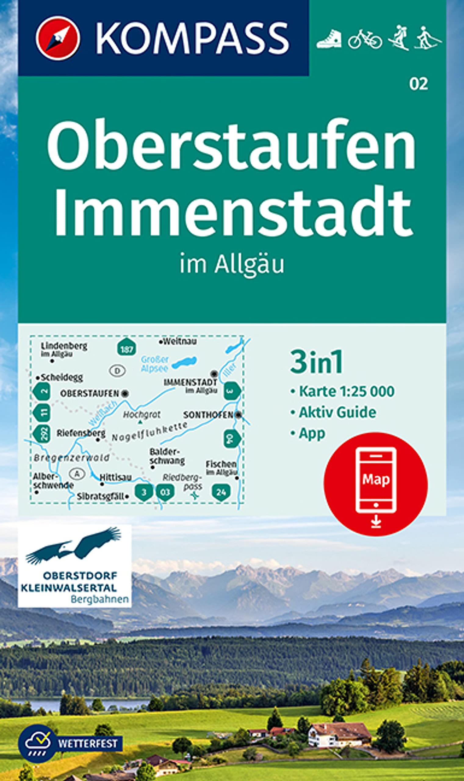 KOMPASS Wanderkarte 02 Oberstaufen, Immenstadt im Allgäu 1:25.000 Leisure, Home & Garden