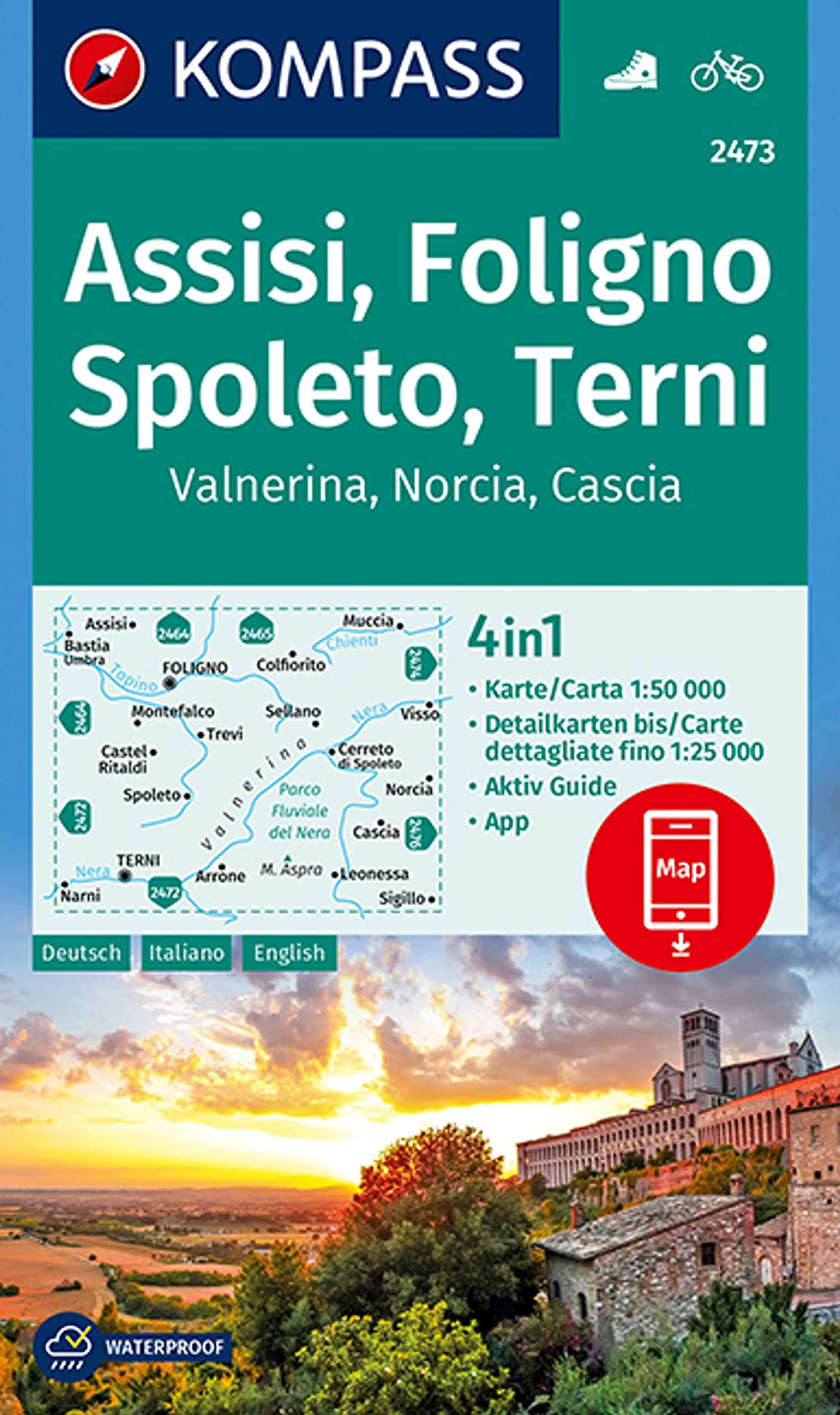 KOMPASS Wanderkarte 2473 Assisi, Foligno, Spoleto, Terni, Valnerina, Norcia, Cascia 1:50.000 Leisure, Home & Garden