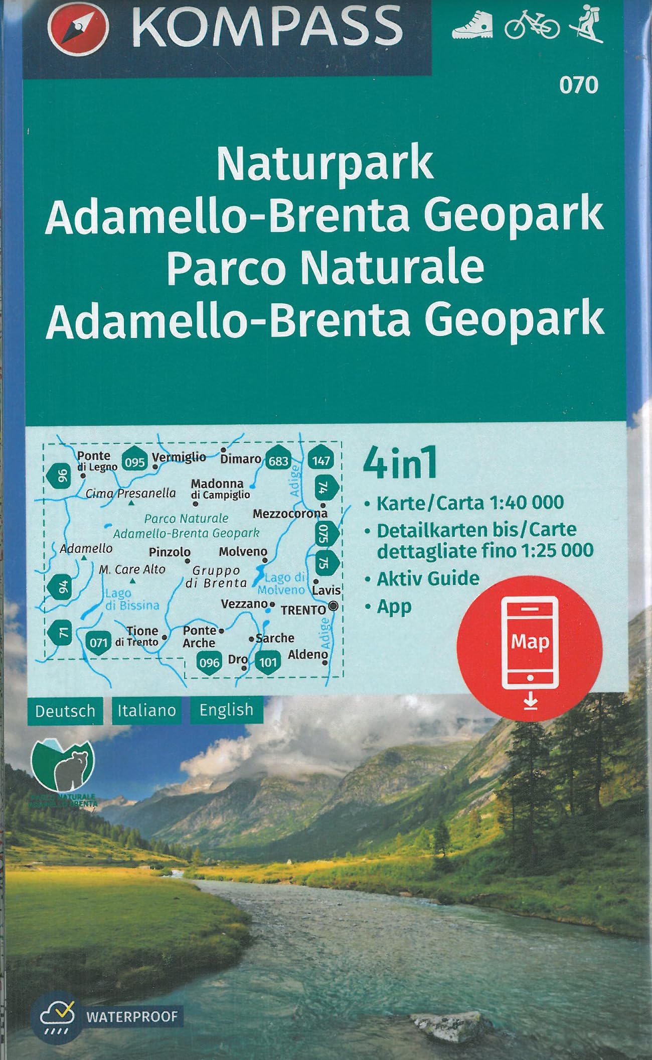KOMPASS Wanderkarte 070 Naturpark Adamello-Brenta Geopark, Parco Naturale Adamello-Brenta Geopark 1:40.000 Maps & Plans