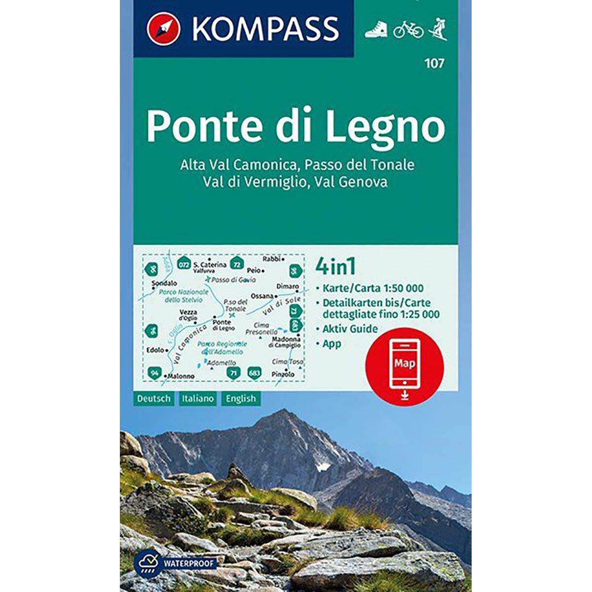 KOMPASS Wanderkarte Ponte di Legno: 4in1 Wanderkarte 1:50000 mit Aktiv Guide und Detailkarten inklusive Karte zur offline Verwendung in der ... Skitouren. (KOMPASS-Wanderkarten, Band 107) Leisure, Home & Garden