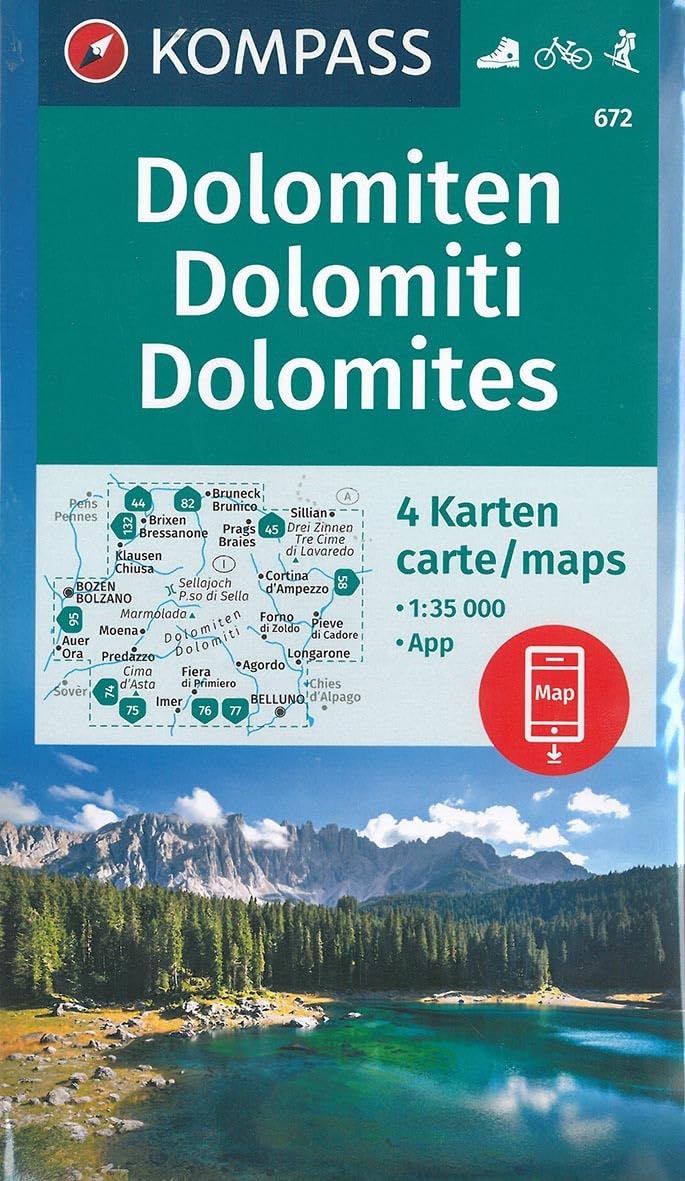 KOMPASS Wanderkarten-Set 672 Dolomiten, Dolomites, Dolomiti (4 Karten) 1:35.000: inklusive Karte zur offline Verwendung in der KOMPASS-App. Fahrradfahren. Skitouren. Leisure, Home & Garden