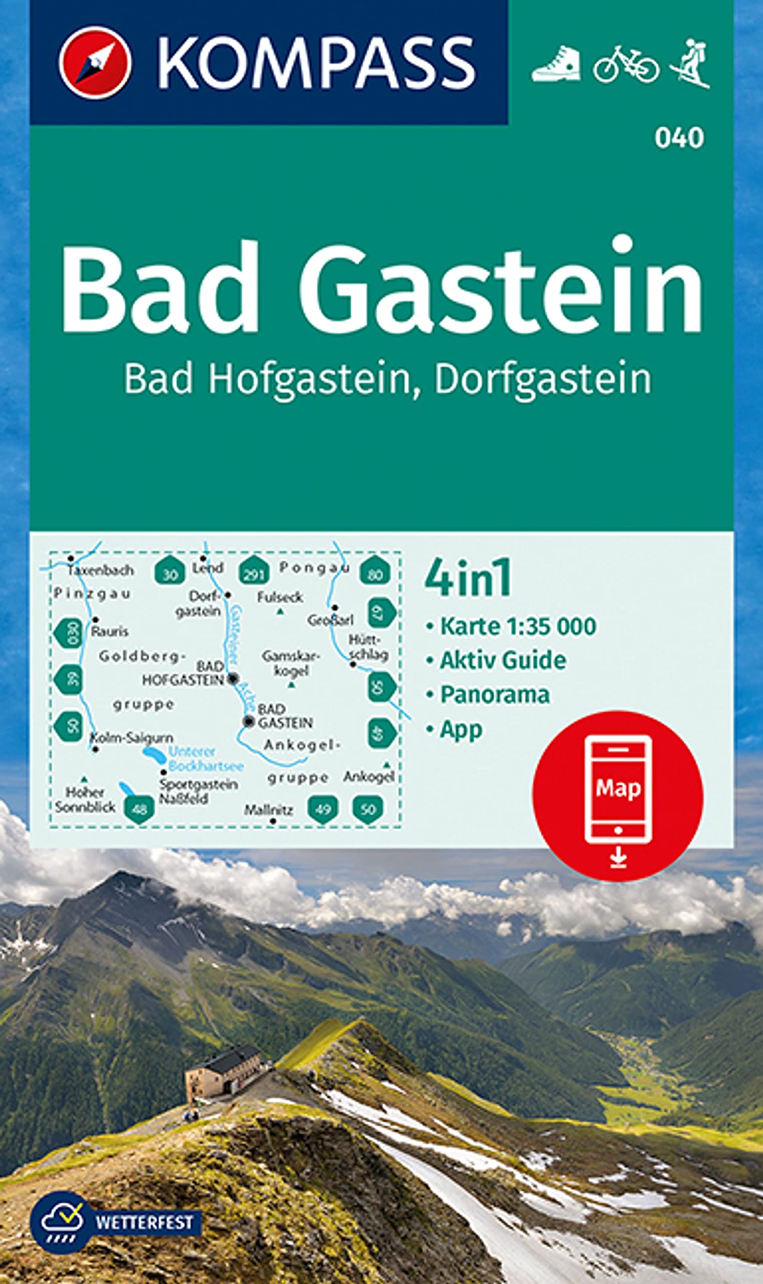 KOMPASS Wanderkarte Bad Gastein, Bad Hofgastein, Dorfgastein: 4in1 Wanderkarte 1:35000 mit Panorama und Aktiv Guide inklusive Karte zur offline ... Skitouren. (KOMPASS-Wanderkarten, Band 40) Leisure, Home & Garden