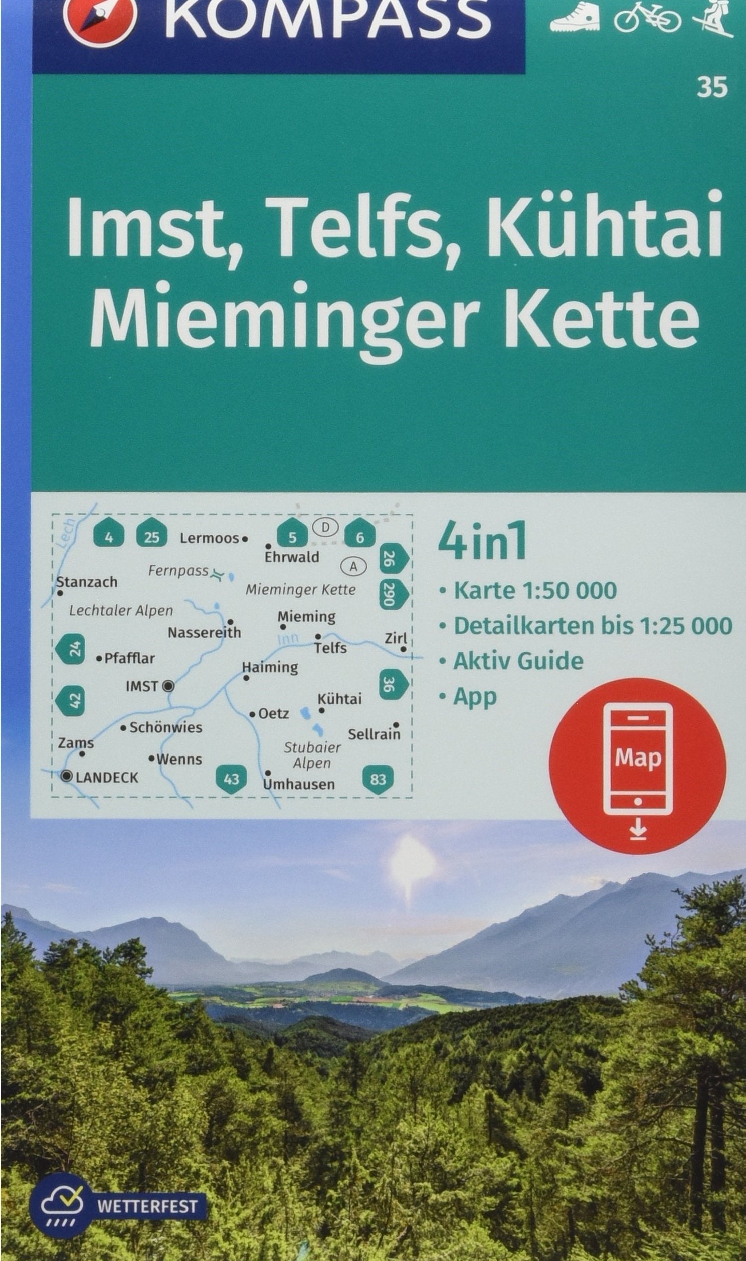KOMPASS Wanderkarte Imst, Telfs, Kühtai, Mieminger Kette: 4in1 Wanderkarte 1:50000 mit Aktiv Guide und Detailkarten inklusive Karte zur offline ... Skitouren. (KOMPASS-Wanderkarten, Band 35) Leisure, Home & Garden