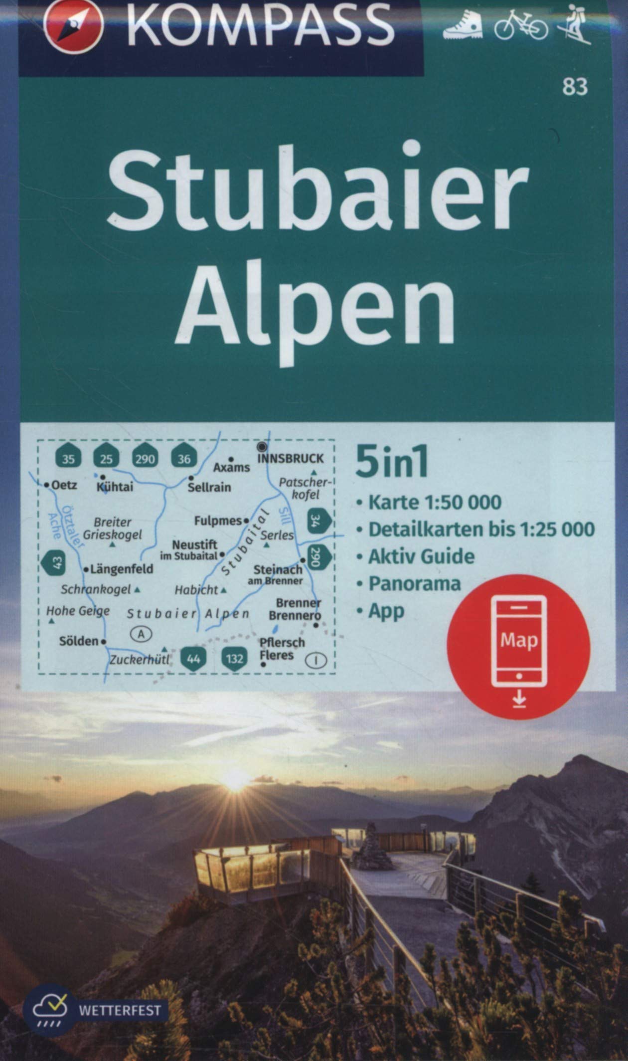 KOMPASS Wanderkarte Stubaier Alpen: 5in1 Wanderkarte 1:50000 mit Panorama, Aktiv Guide und Detailkarten inklusive Karte zur offline Verwendung in der ... Skitouren. (KOMPASS-Wanderkarten, Band 83) Leisure, Home & Garden