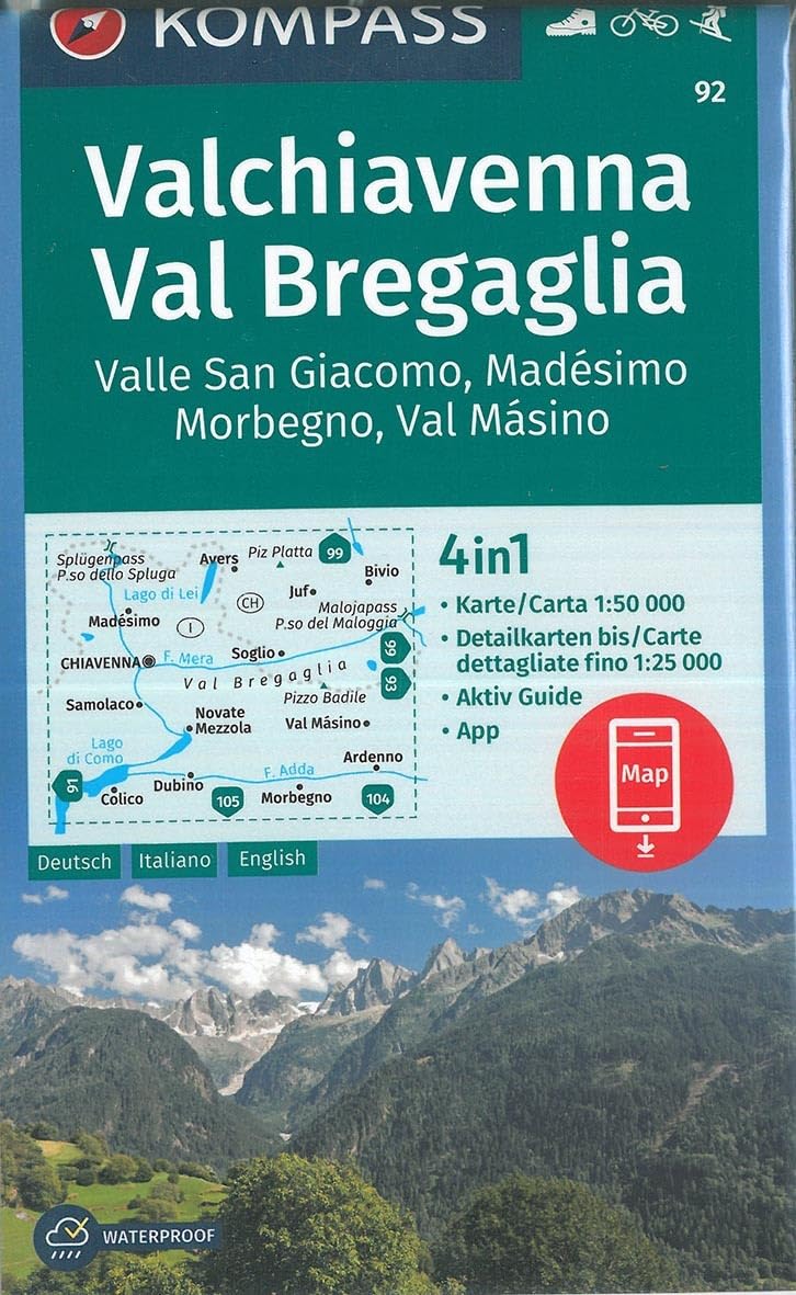 KOMPASS Wanderkarte 92 Valchiavenna, Val Bregaglia, Valle San Giacomo, Madésimo, Morbegno, Val Másino Travel