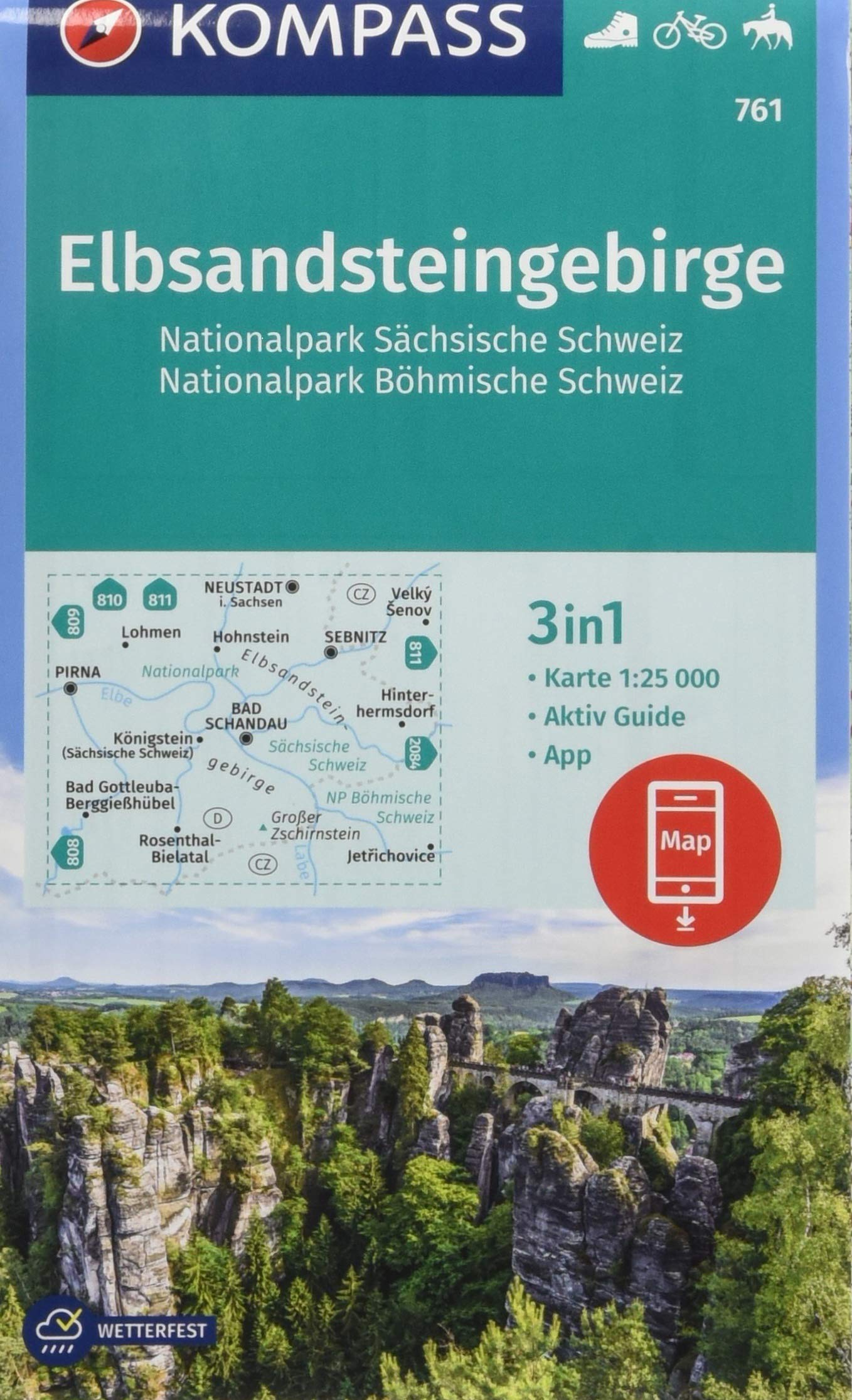 KOMPASS Wanderkarte Elbsandsteingebirge, Nationalpark Sächsische Schweiz, Nationalpark Böhmische Schweiz: 3in1 Wanderkarte 1:25000 mit Aktiv Guide ... Reiten. (KOMPASS-Wanderkarten, Band 761) Leisure, Home & Garden