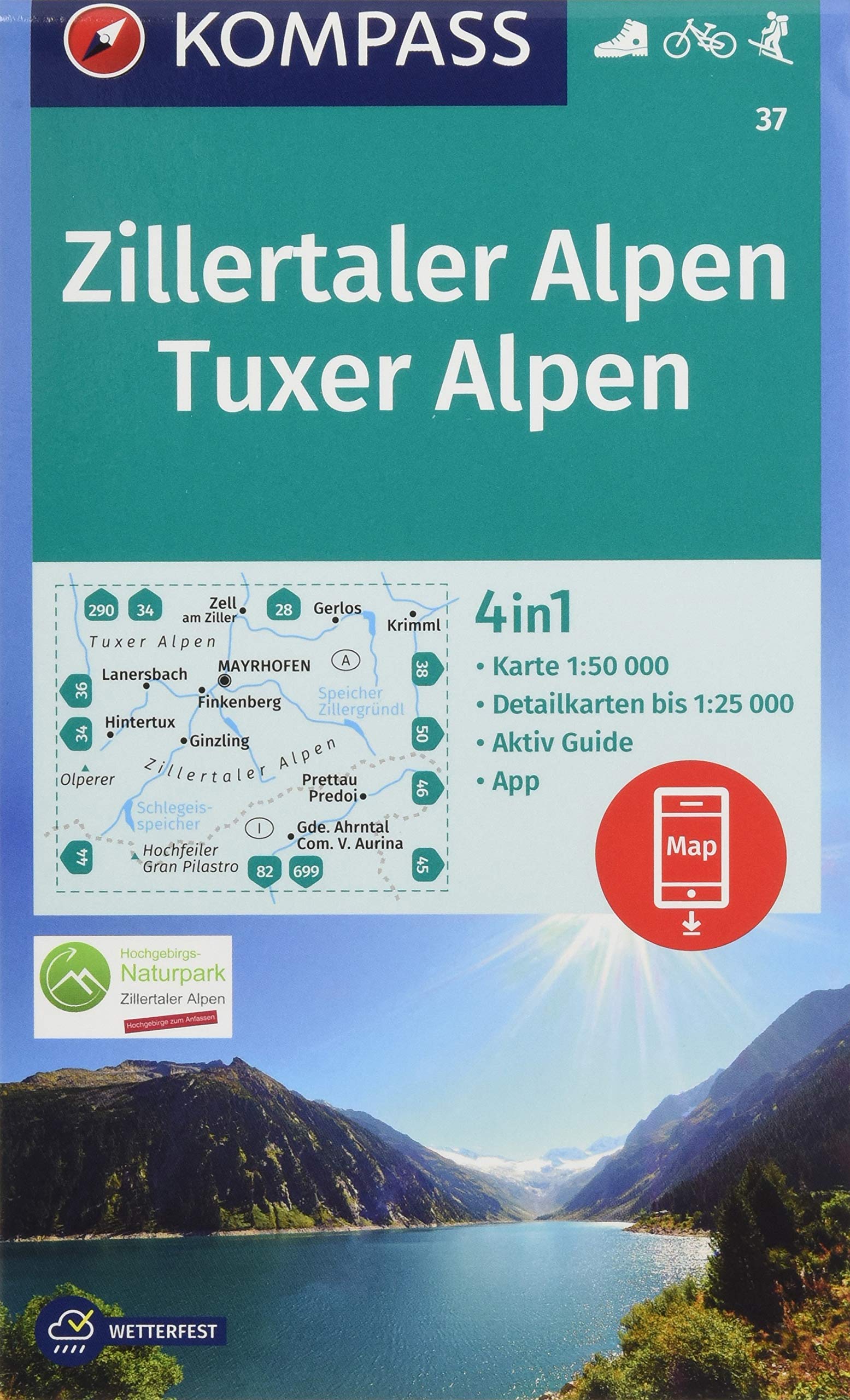 KOMPASS Wanderkarte Zillertaler Alpen, Tuxer Alpen: 4in1 Wanderkarte 1:50000 mit Aktiv Guide und Detailkarten inklusive Karte zur offline Verwendung ... Skitouren. (KOMPASS-Wanderkarten, Band 37) Leisure, Home & Garden