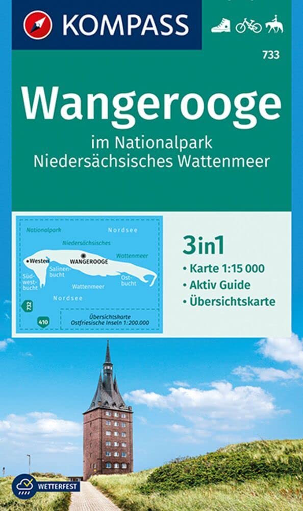 KOMPASS Wanderkarte 733 Wangerooge im Nationalpark NIedersächsisches Wattenmeer 1:15.000: 3in1 Wanderkarte mit Aktiv Guide und Übersichtskarte. Fahrradfahren. Reiten. Leisure, Home & Garden
