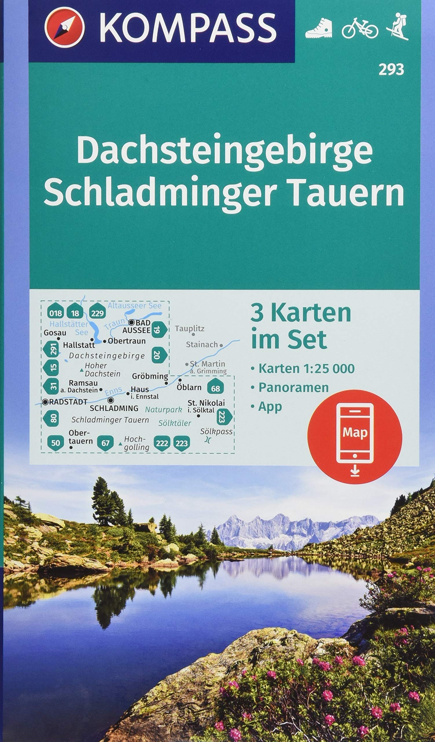 KOMPASS Wanderkarte Dachsteingebirge, Schladminger Tauern: 3 Wanderkarten 1:25000 im Set mit Panoramen inklusive Karte zur offline Verwendung in der ... Skitouren. (KOMPASS-Wanderkarten, Band 293) Leisure, Home & Garden
