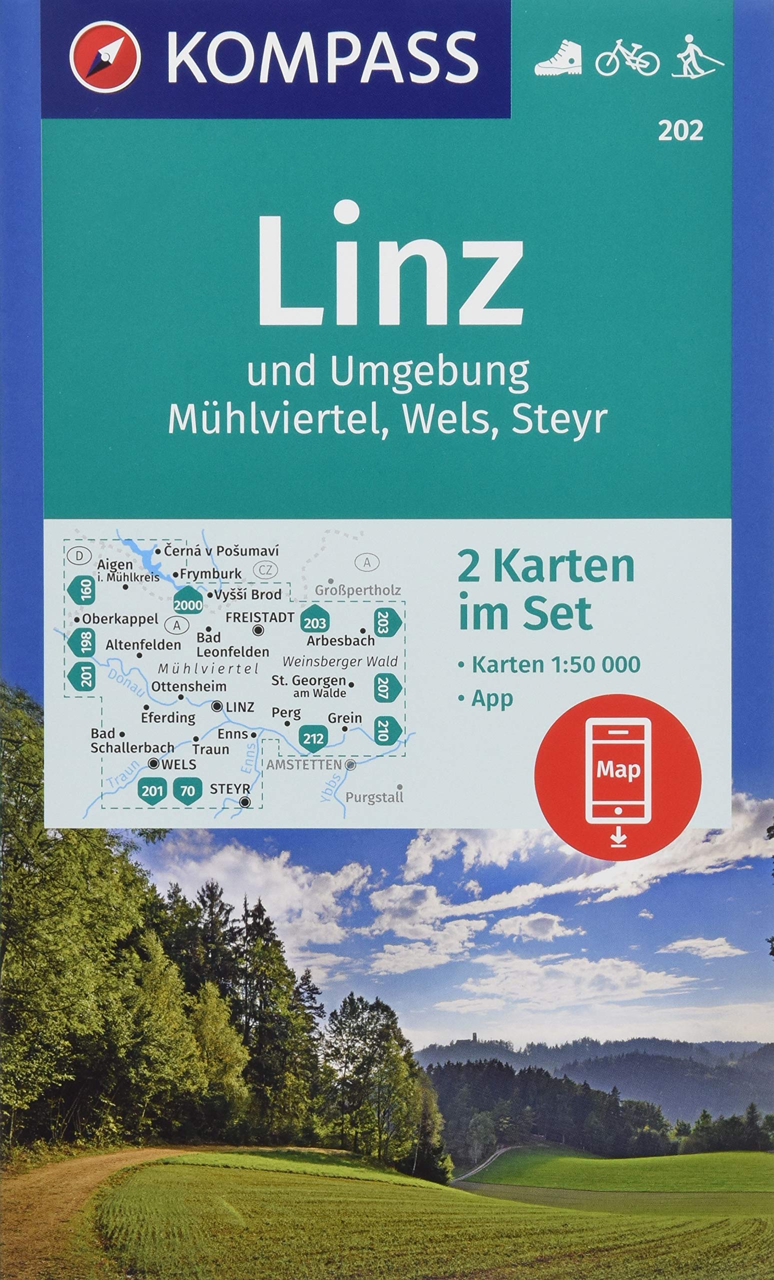 Linz und Umgebung, Mühlviertel, Wels, Steyr 1:50 000 book