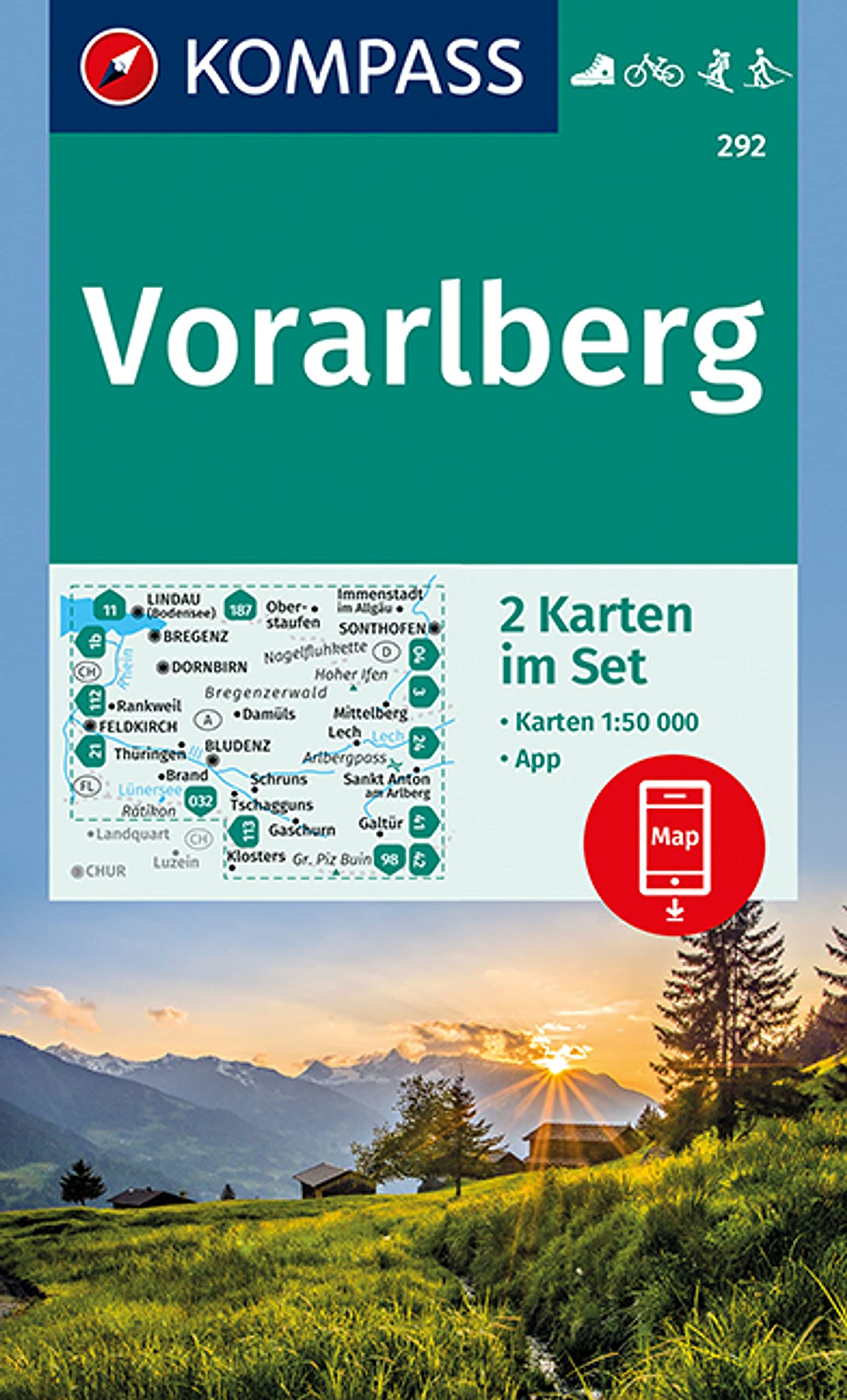 KOMPASS Wanderkarte Vorarlberg: 2 Wanderkarten 1:50000 im Set inklusive Karte zur offline Verwendung in der KOMPASS-App. Fahrradfahren. Skitouren. Langlaufen. (KOMPASS-Wanderkarten, Band 292) Leisure, Home & Garden