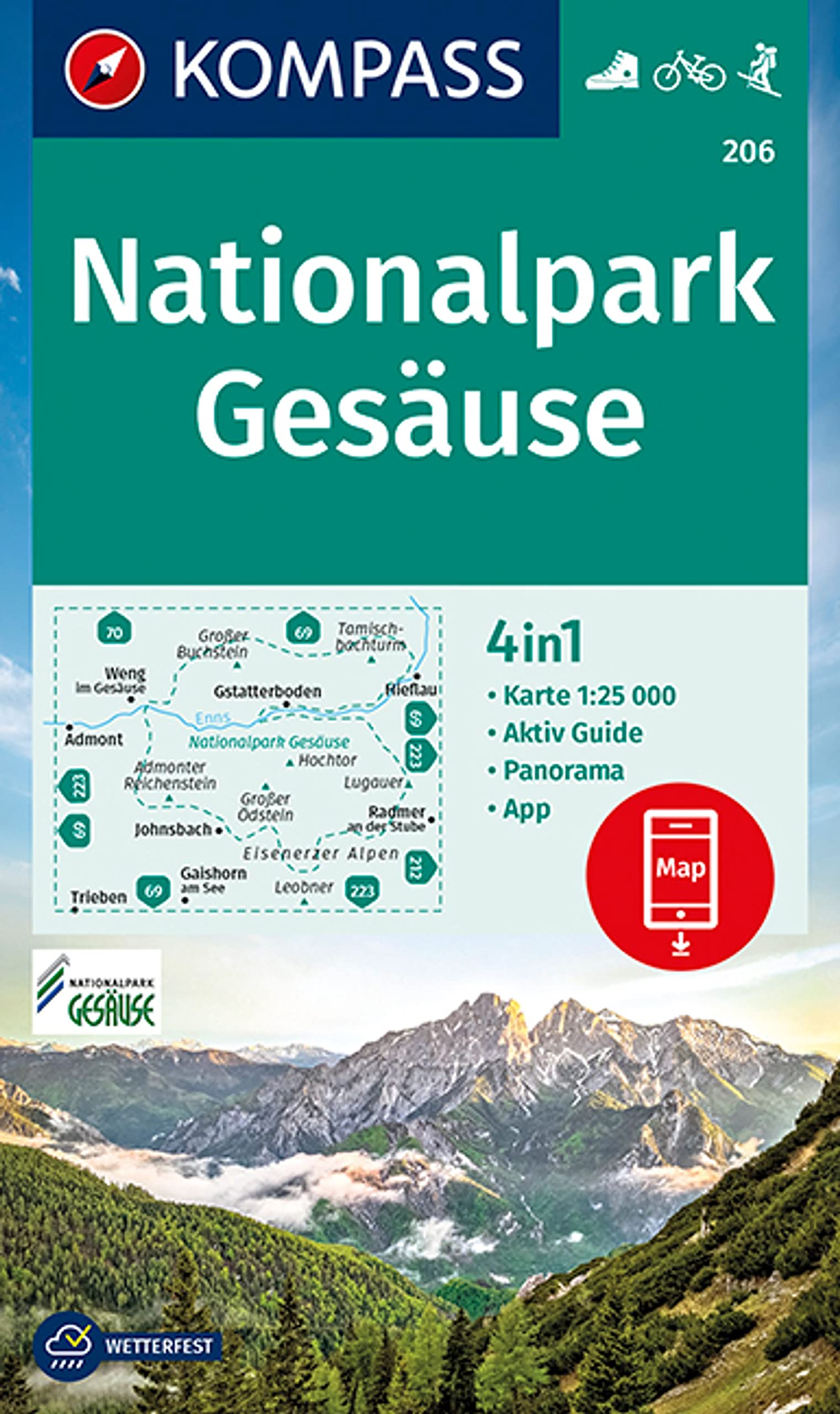 KOMPASS Wanderkarte 206 Nationalpark Gesäuse 1:25.000: 4in1 Wanderkarte mit Panorama und Aktiv Guide inklusive Karte zur offline Verwendung in der KOMPASS-App. Fahrradfahren. Skitouren. Leisure, Home & Garden