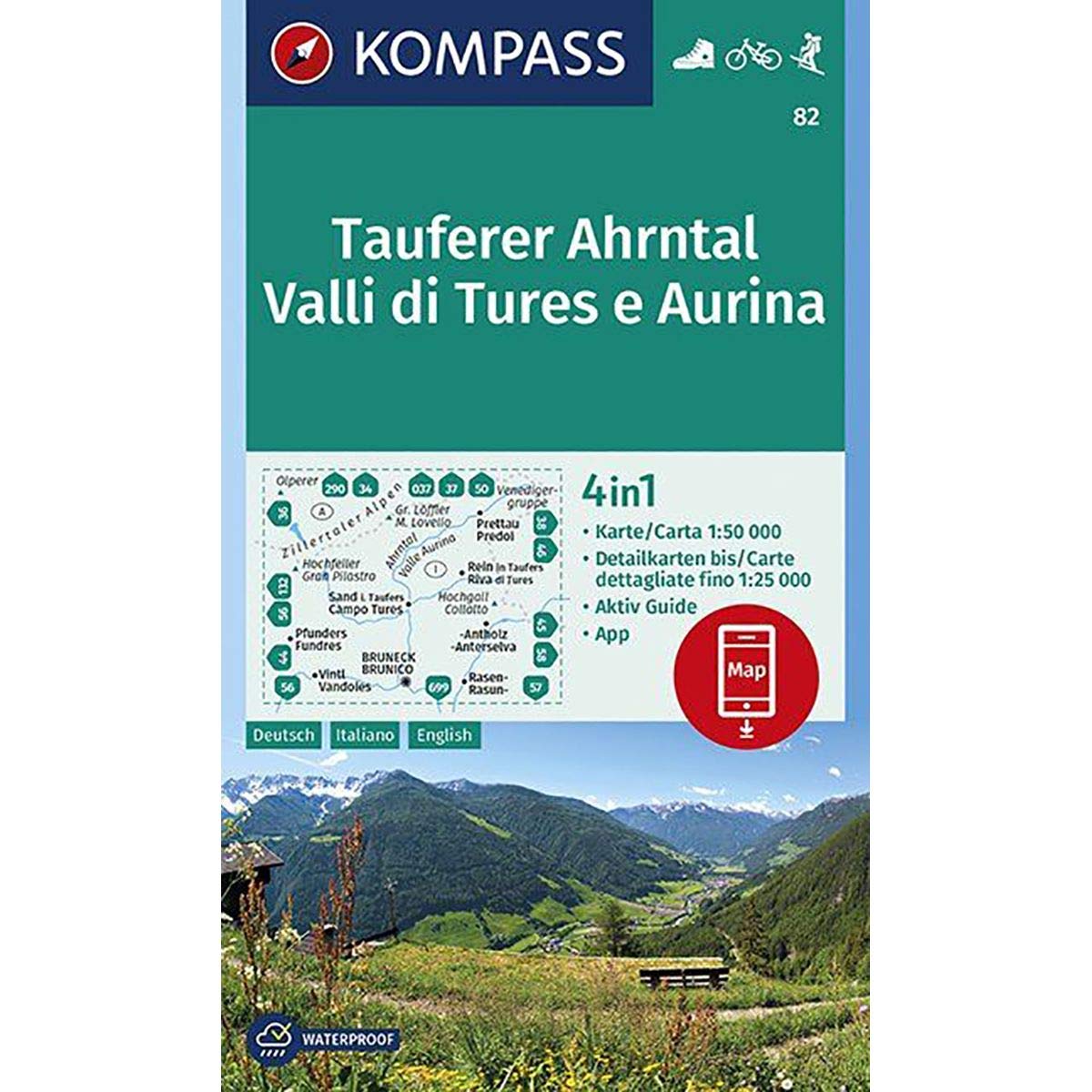 KOMPASS Wanderkarte Tauferer Ahrntal, Valle di Tures e Aurina: 4in1 Wanderkarte 1:50000 mit Aktiv Guide und Detailkarten inklusive Karte zur offline ... Skitouren. (KOMPASS-Wanderkarten, Band 82) Leisure, Home & Garden