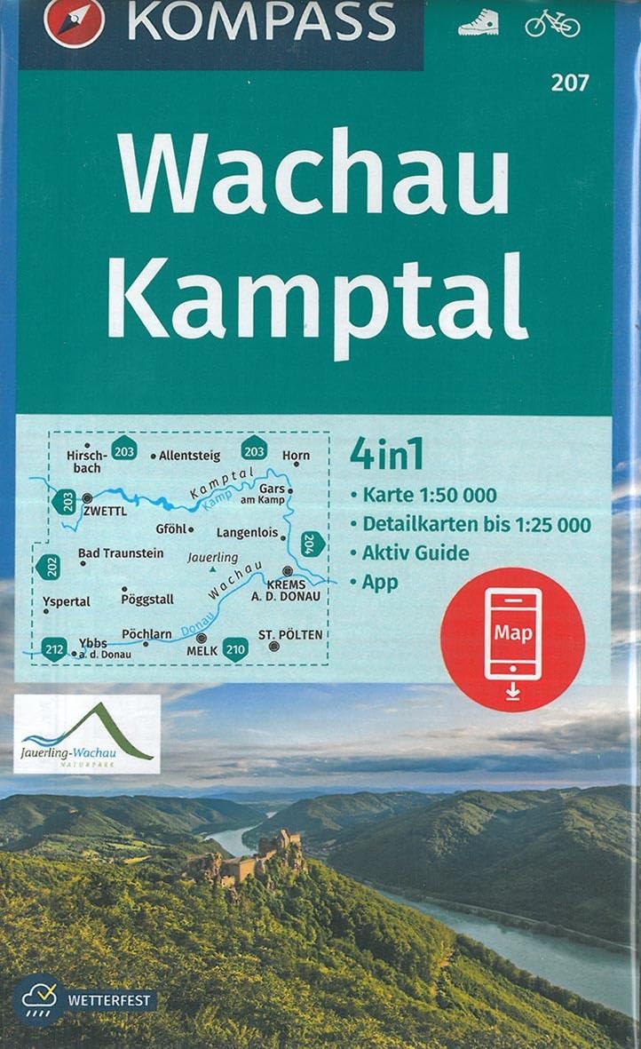 KOMPASS Wanderkarte Wachau, Kamptal: 4in1 Wanderkarte 1:50000 mit Aktiv Guide und Detailkarten inklusive Karte zur offline Verwendung in der ... (KOMPASS-Wanderkarten, Band 207) Leisure, Home & Garden