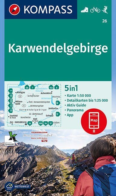 KOMPASS Wanderkarte Karwendelgebirge: 5in1 Wanderkarte 1:50000 mit Aktiv Guide, Detailkarten und Panorama inklusive Karte zur offline Verwendung in ... Skitouren. (KOMPASS-Wanderkarten, Band 26) Leisure, Home & Garden