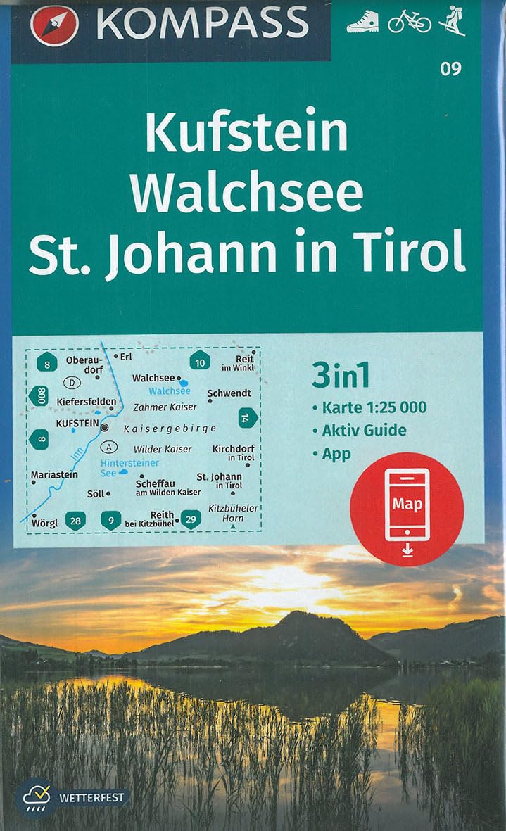 KOMPASS Wanderkarte Kufstein, Walchsee, St. Johann in Tirol: 3in1 Wanderkarte 1:25000 mit Aktiv Guide inklusive Karte zur offline Verwendung in der ... Skitouren. (KOMPASS-Wanderkarten, Band 9) Leisure, Home & Garden