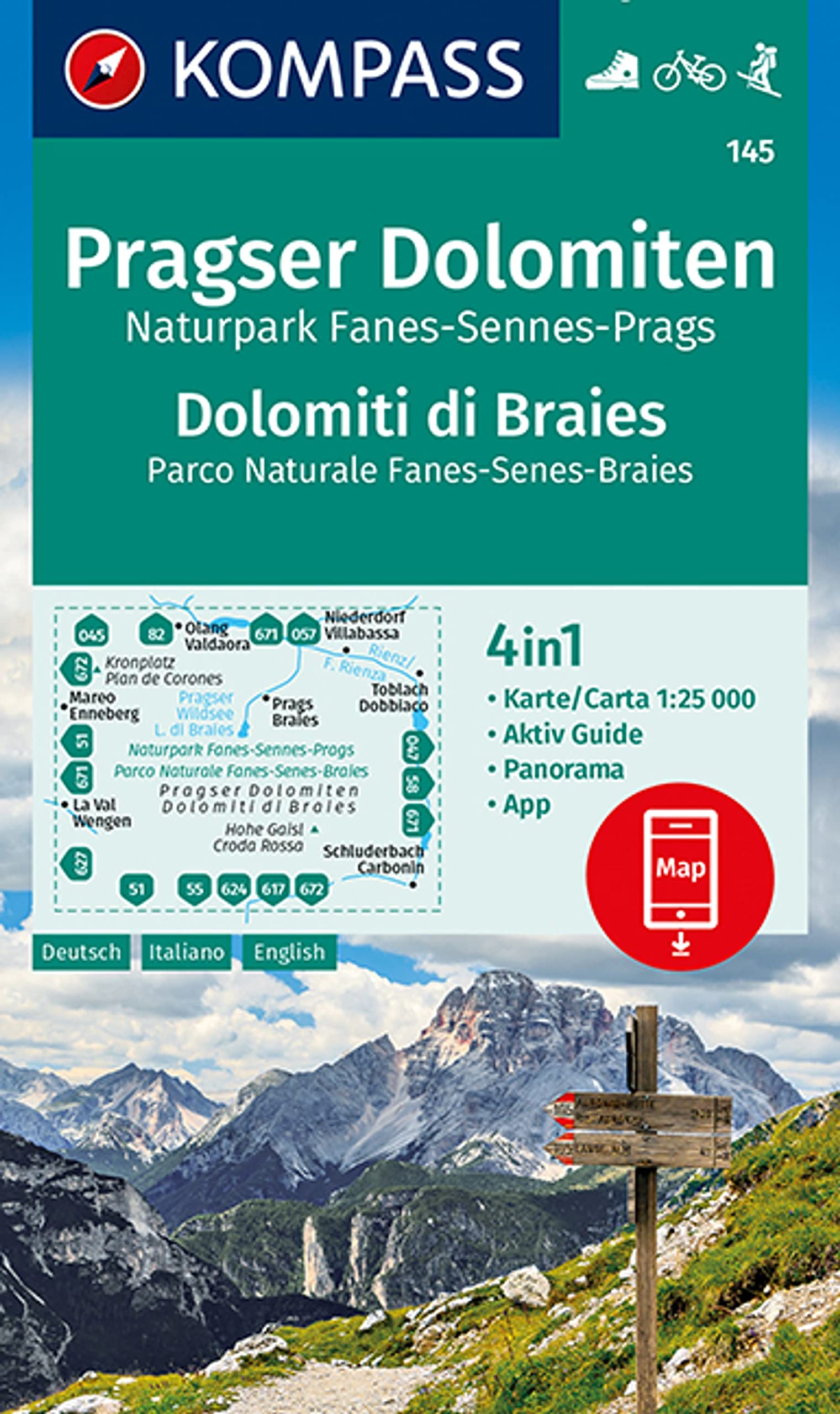 KOMPASS Wanderkarte 145 Pragser Dolomiten, Naturpark Fanes-Sennes-Prags, Dolomiti di Braies, Parco Naturale Fanes-Senes-Braies Leisure, Home & Garden