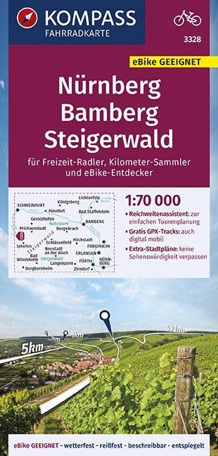 KOMPASS Fahrradkarte Nürnberg, Bamberg, Steigerwald 1:70.000, FK 3328: reiß- und wetterfest mit Extra Stadtplänen (KOMPASS-Fahrradkarten Deutschland, Band 3328) Leisure, Home & Garden