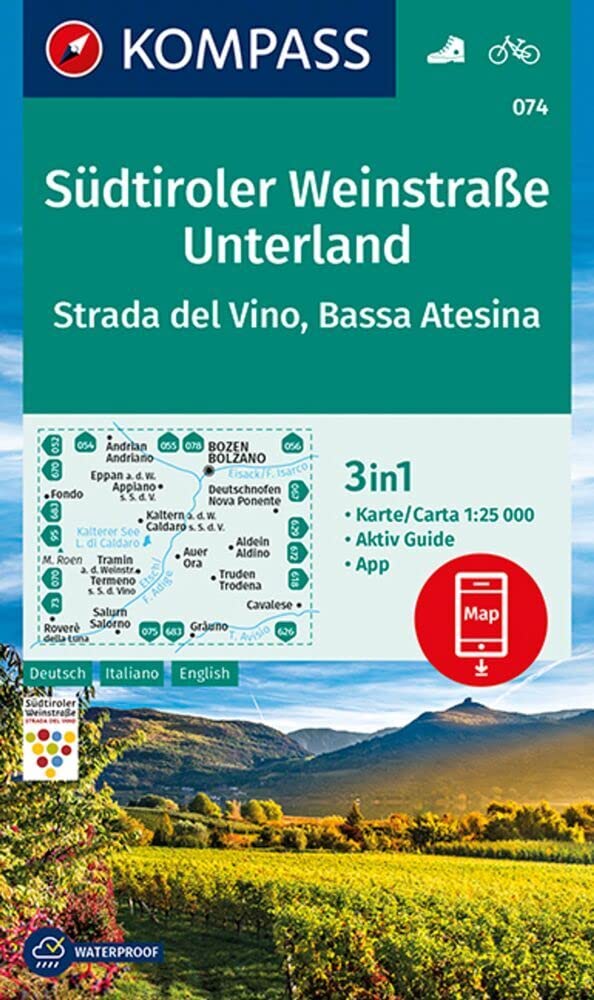 KOMPASS Wanderkarte 074 Südtiroler Weinstraße, Unterland, Strada del Vino, Bassa Atesina 1:25.000 Contemporary literature Books