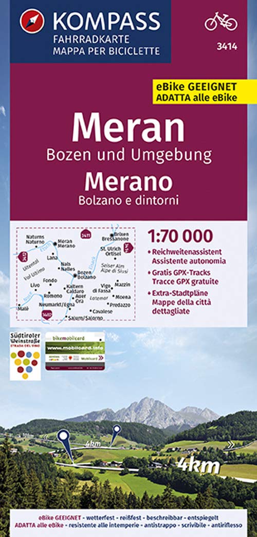 KOMPASS Fahrradkarte 3414 Meran, Bozen und Umgebung, Merano, Bolzano e dintorni 1:70.000 Leisure, Home & Garden Books