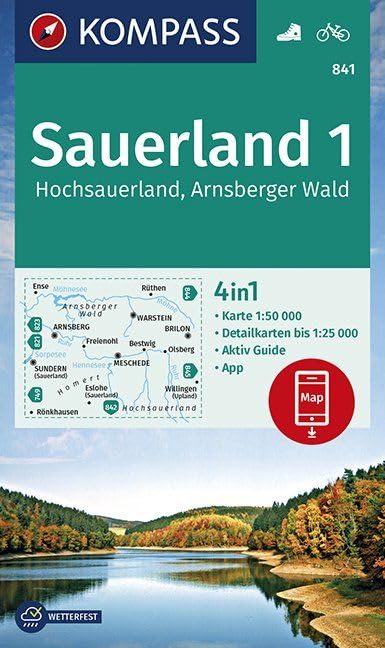 KOMPASS Wanderkarte Sauerland 1, Hochsauerland, Arnsberger Wald 1:50 000 book