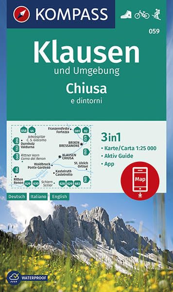 KOMPASS Wanderkarte Klausen und Umgebung, Chiusa e dintorni: 3in1 Wanderkarte 1:25000 mit Aktiv Guide inklusive Karte zur offline Verwendung in der ... Skitouren. (KOMPASS-Wanderkarten, Band 59) Leisure, Home & Garden
