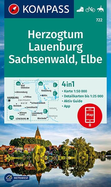 KOMPASS Wanderkarte Herzogtum Lauenburg, Sachsenwald, Elbe: 4in1 Wanderkarte 1:50000 mit Aktiv Guide und Detailkarten inklusive Karte zur offline ... Reiten. (KOMPASS-Wanderkarten, Band 722) Leisure, Home & Garden